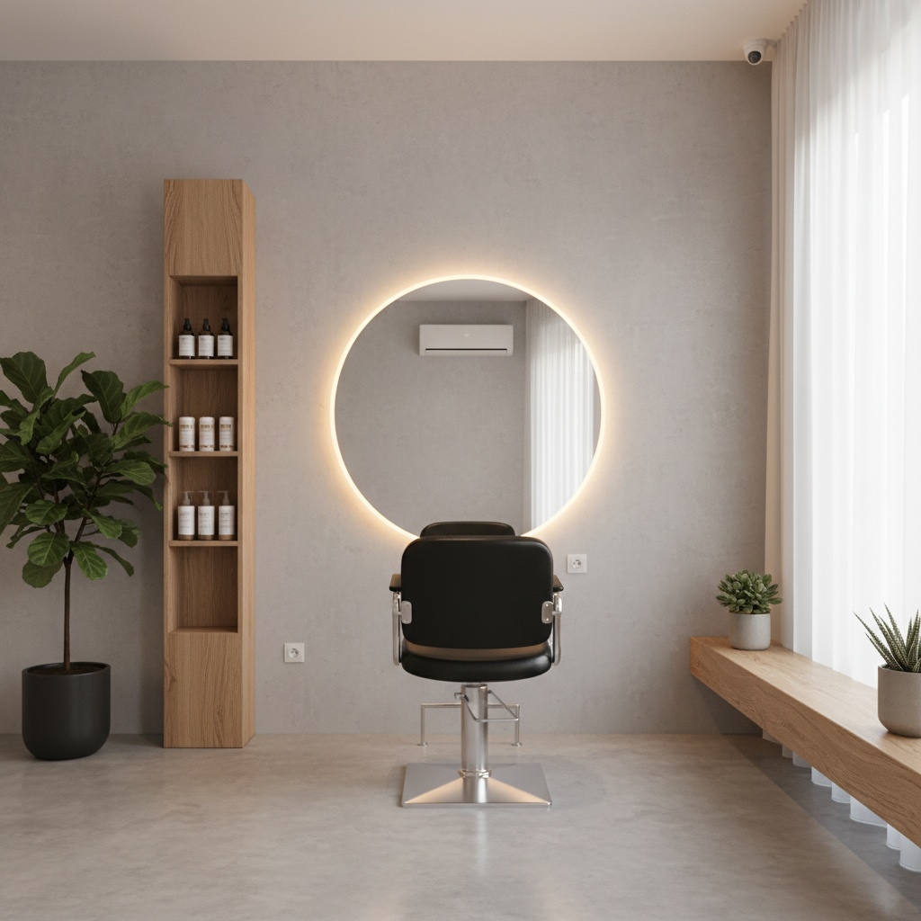Salone da parrucchiere moderno con specchio illuminato